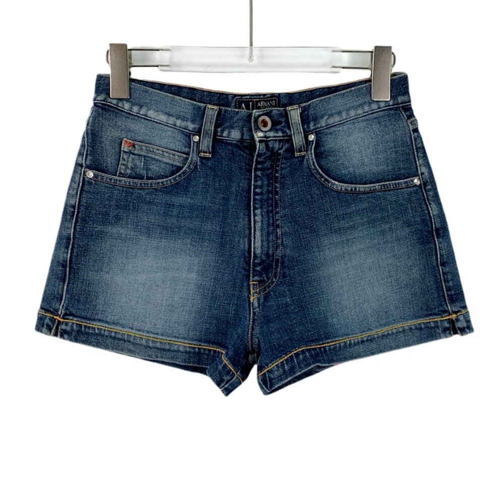 FW0098 Armani Jeans Dark Blue Washed Distressed Cotton Casual Denim Shorts Size